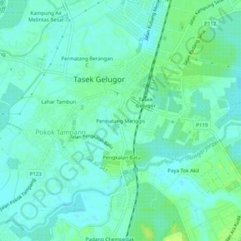 Carte topographique Permatang Manggis, altitude, relief