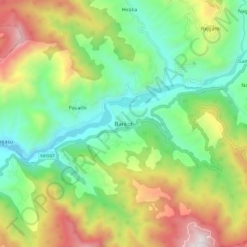Carte topographique Barkot, altitude, relief