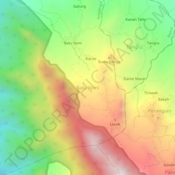 Carte topographique Batu Noni, altitude, relief