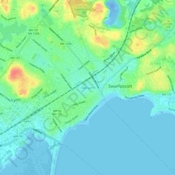 Carte topographique East Lynn, altitude, relief