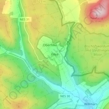 Carte topographique Filke, altitude, relief