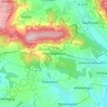 Carte topographique Oberlindelbach, altitude, relief