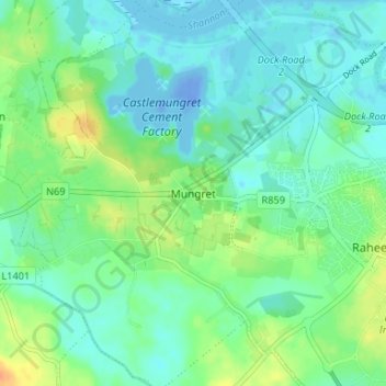 Carte topographique Mungret, altitude, relief
