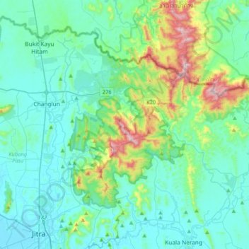 Carte topographique Bukit Kachi, altitude, relief