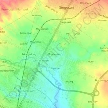 Carte topographique Mondoroko, altitude, relief