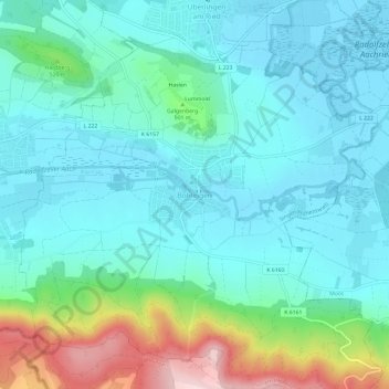 Carte topographique Bohlingen, altitude, relief