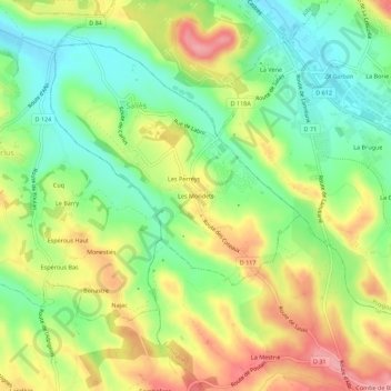 Carte topographique Les Mondets, altitude, relief