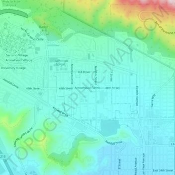 Carte topographique Arrowhead Farms, altitude, relief