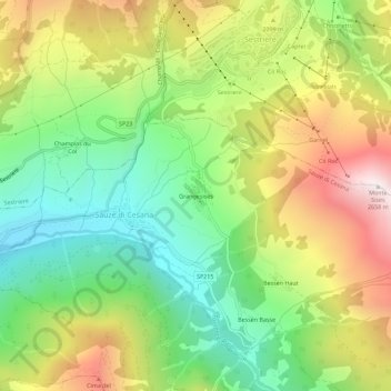Carte topographique Grangesises, altitude, relief
