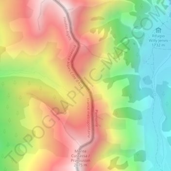Carte topographique Colle della Croce, altitude, relief