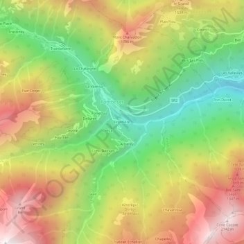 Carte topographique Frontiere, altitude, relief