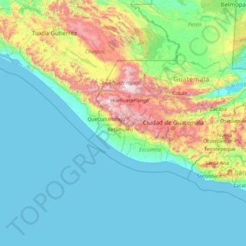 Carte topographique Quetzaltenango, altitude, relief