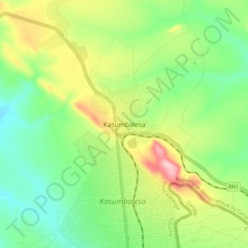 Carte topographique Kasumbalesa, altitude, relief