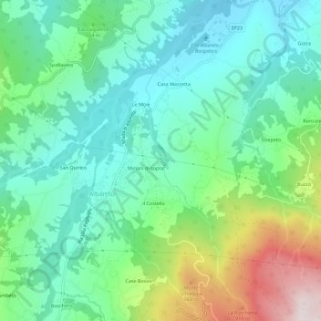 Carte topographique Miriani di sotto, altitude, relief