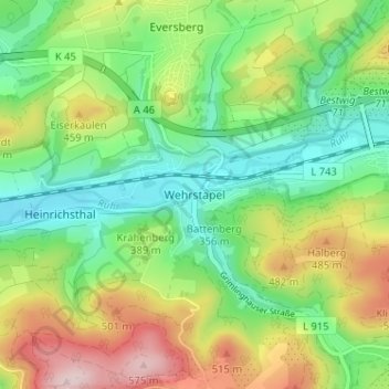 Carte topographique Wehrstapel, altitude, relief