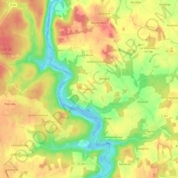 Carte topographique Coatroual, altitude, relief