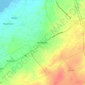 Carte topographique Bambylor, altitude, relief