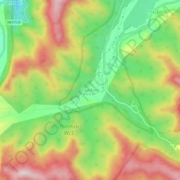 Carte topographique Tamhini, altitude, relief