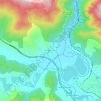 Carte topographique Guergour Lowdha, altitude, relief