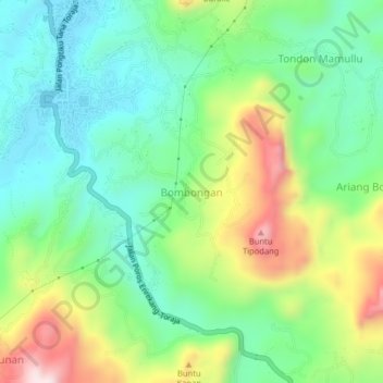 Carte topographique Bombongan, altitude, relief