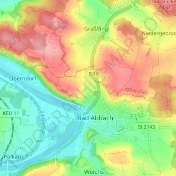 Carte topographique Hochstetten, altitude, relief
