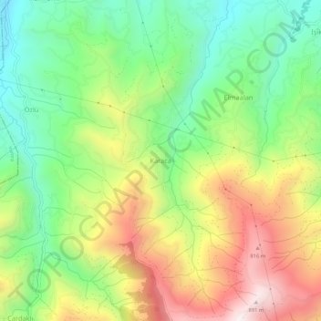 Carte topographique Karaca, altitude, relief