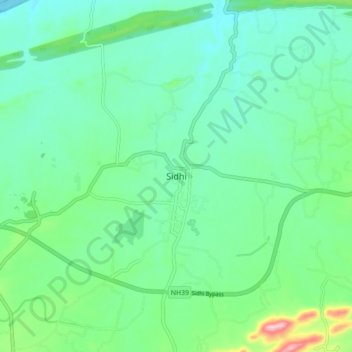 Carte topographique Sidhi, altitude, relief