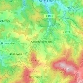 Carte topographique Oberflockenbach, altitude, relief