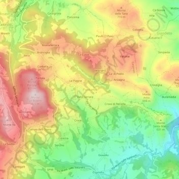 Carte topographique Pantano, altitude, relief