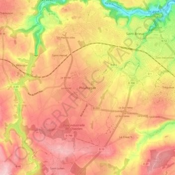 Carte topographique Ploufragan, altitude, relief