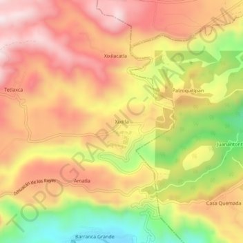 Carte topographique Xixitla, altitude, relief