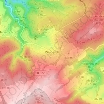 Carte topographique Waldesch, altitude, relief