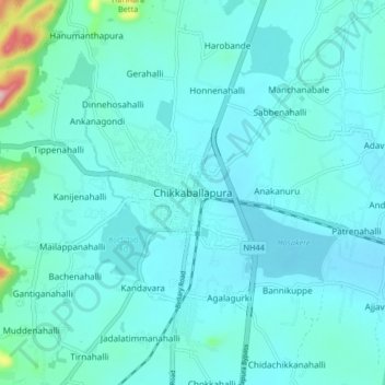 Carte topographique Chikkaballapura, altitude, relief