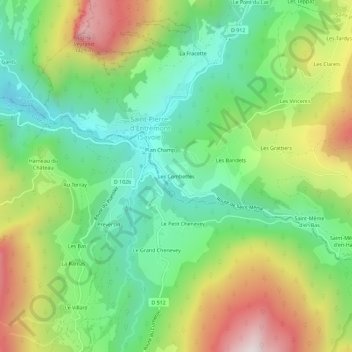 Carte topographique Les Combettes, altitude, relief