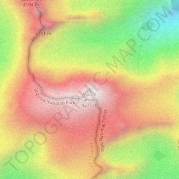 Carte topographique Mount Langley, altitude, relief