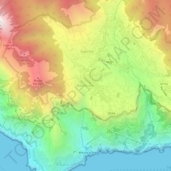 Carte topographique Bomerano, altitude, relief