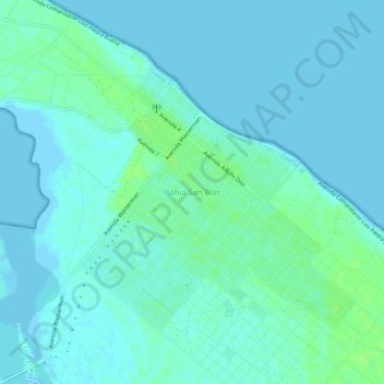 Carte topographique Bahía San Blas, altitude, relief