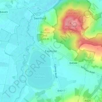 Carte topographique Farmoor, altitude, relief