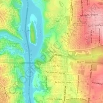 Carte topographique Jardim Jupira, altitude, relief