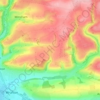 Carte topographique Ash Barton, altitude, relief