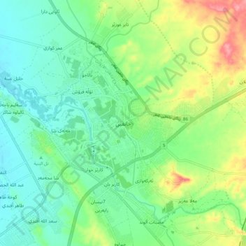 Carte topographique Kanaqin, altitude, relief