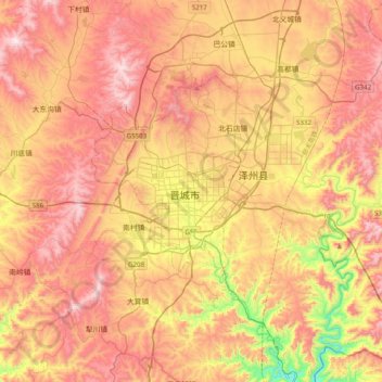 Carte topographique 晋城市, altitude, relief