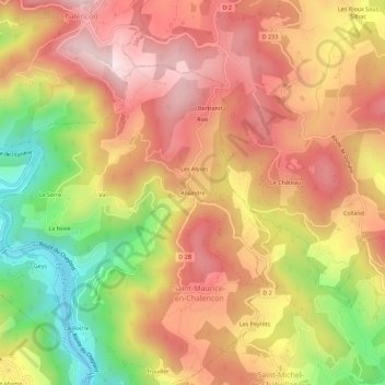 Carte topographique Alliandre, altitude, relief