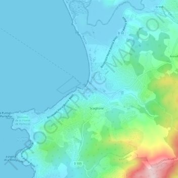 Carte topographique Porticcio, altitude, relief