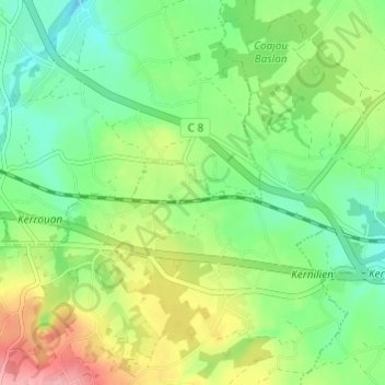 Carte topographique Zunadery, altitude, relief