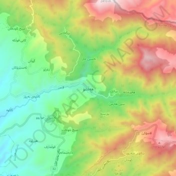 Carte topographique Halsho, altitude, relief