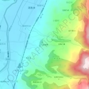 Carte topographique 拉出波西, altitude, relief