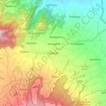 Carte topographique Getasan, altitude, relief