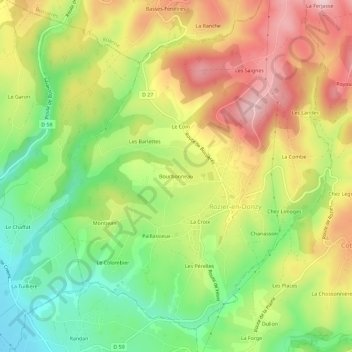Carte topographique Bourbonneau, altitude, relief