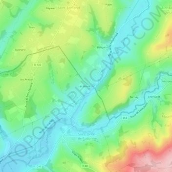 Carte topographique Les Boulards, altitude, relief